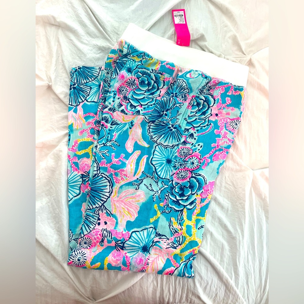Lilly Pulitzer Beach Linen Palazzo Pants - Once Upon a Tide Print, Size Medium